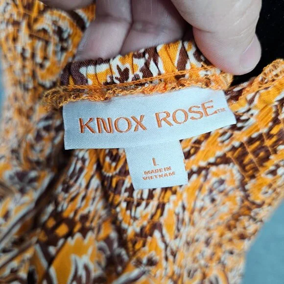 KNOX ROSE Women's Orange Brown Printed Wide Strap Tie-Front Dress Size L - Picture 4 of 9